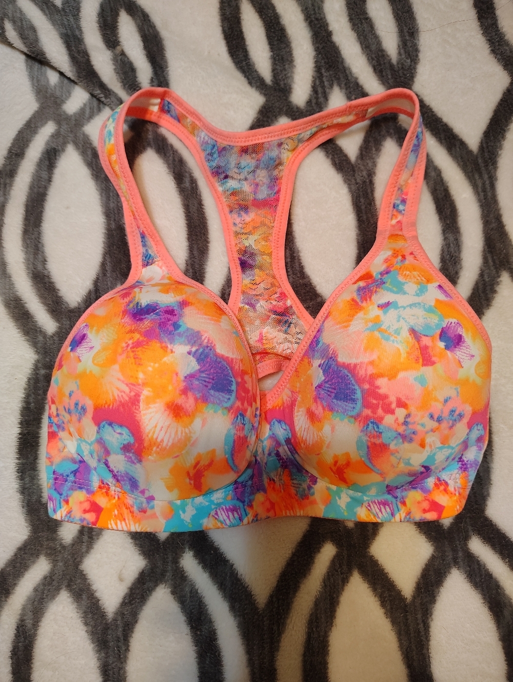 Pink Victoria's Secret Colorful Floral Padded Racerback Yoga Bra